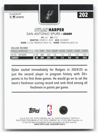 2025-26 Topps #202 Dylan Harper Rainbow Foilboard 25703
