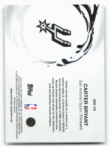 
2025-26 Topps #GN-14 Carter Bryant Generation Now 25704