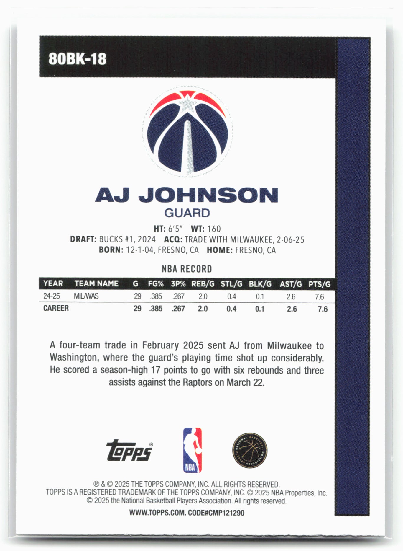 2025-26 Topps #80BK-18 AJ Johnson 1980-81 Topps Basketball 25708
