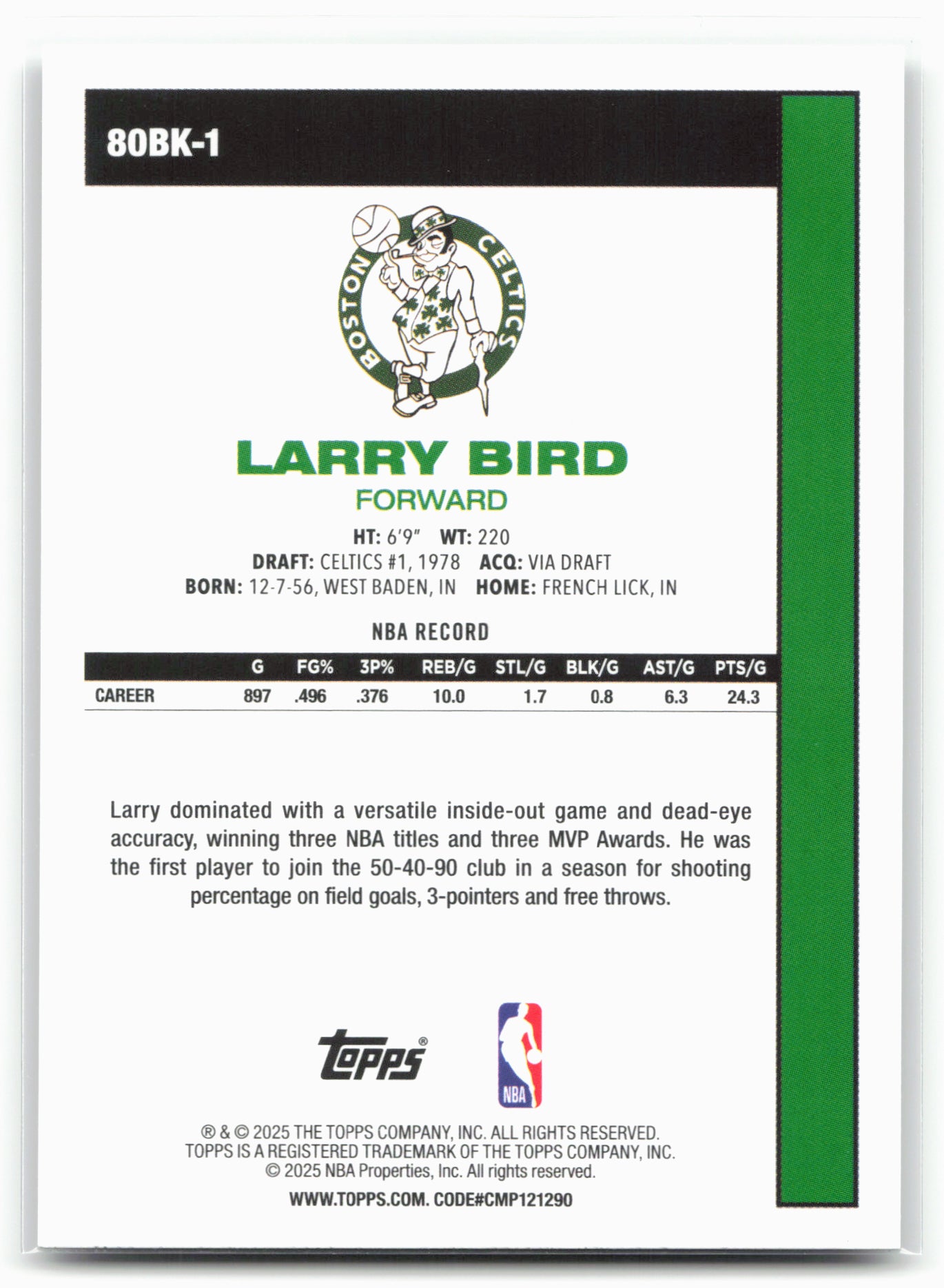 2025-26 Topps #80BK-1 Larry Bird 1980-81 Topps Basketball 25709