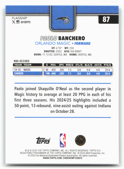 2025-26 Topps #87 Paolo Banchero Rainbow Foilboard 25710