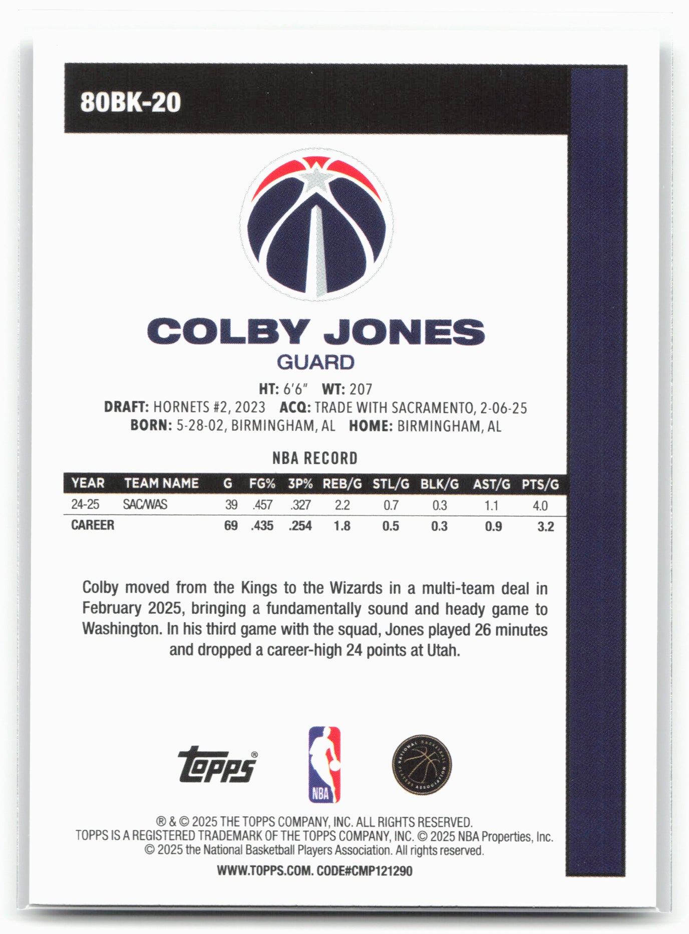 2025-26 Topps #80BK-20 Colby Jones 1980-81 Topps Basketball 25719