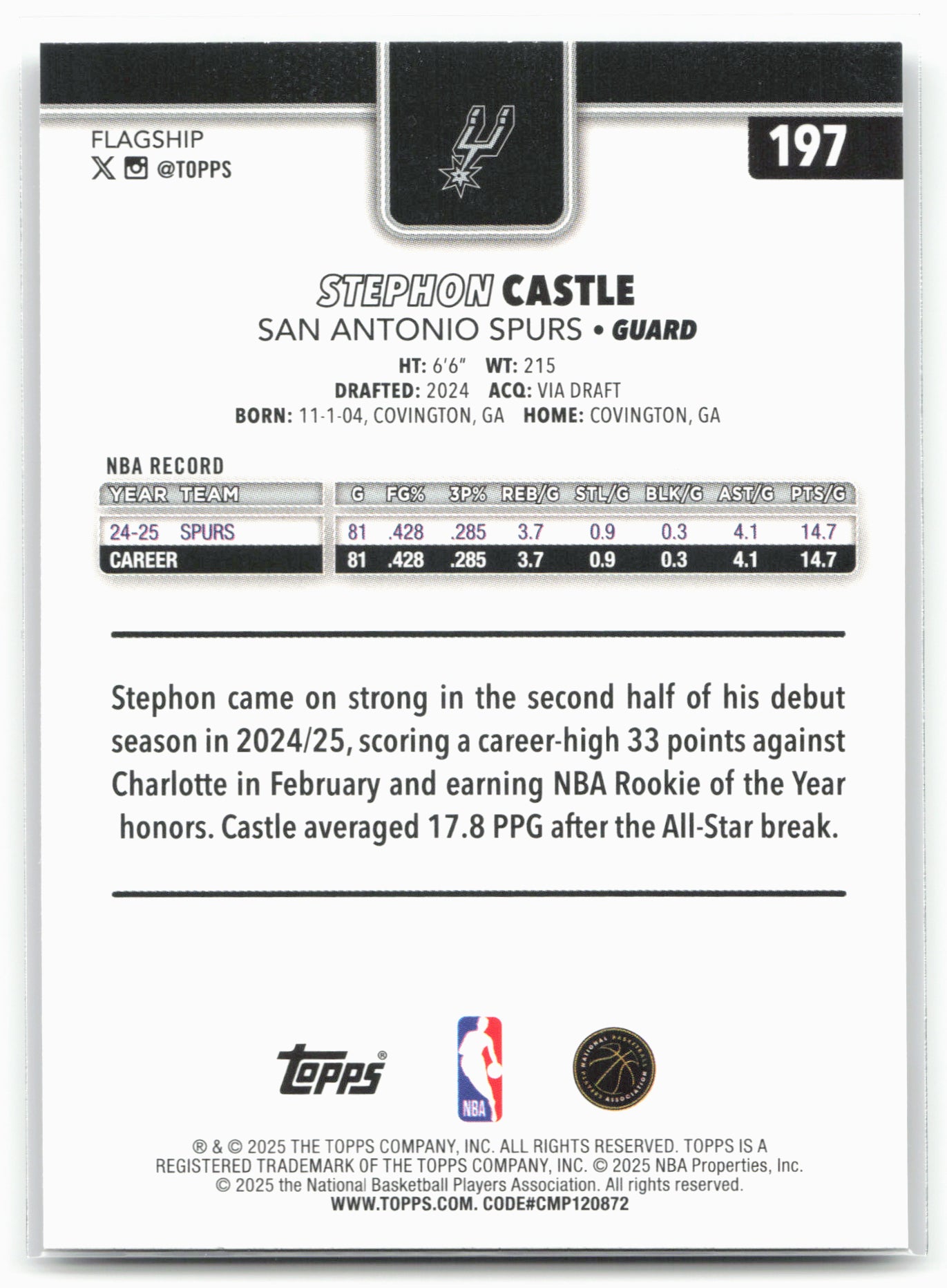 2025-26 Topps #197 Stephon Castle Rainbow Foilboard 25720