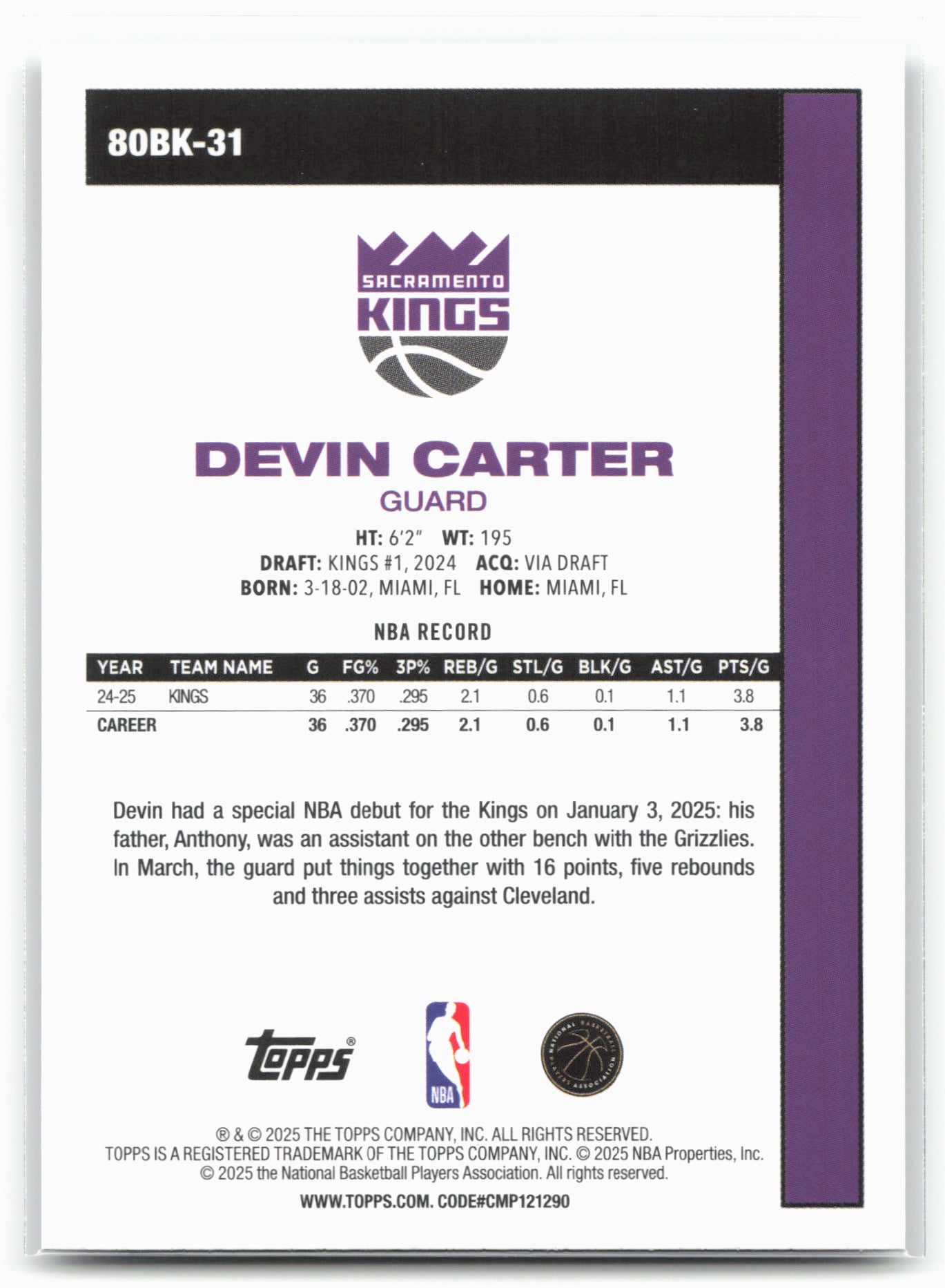 2025-26 Topps #80BK-31 Devin Carter 1980-81 Topps Basketball 25723