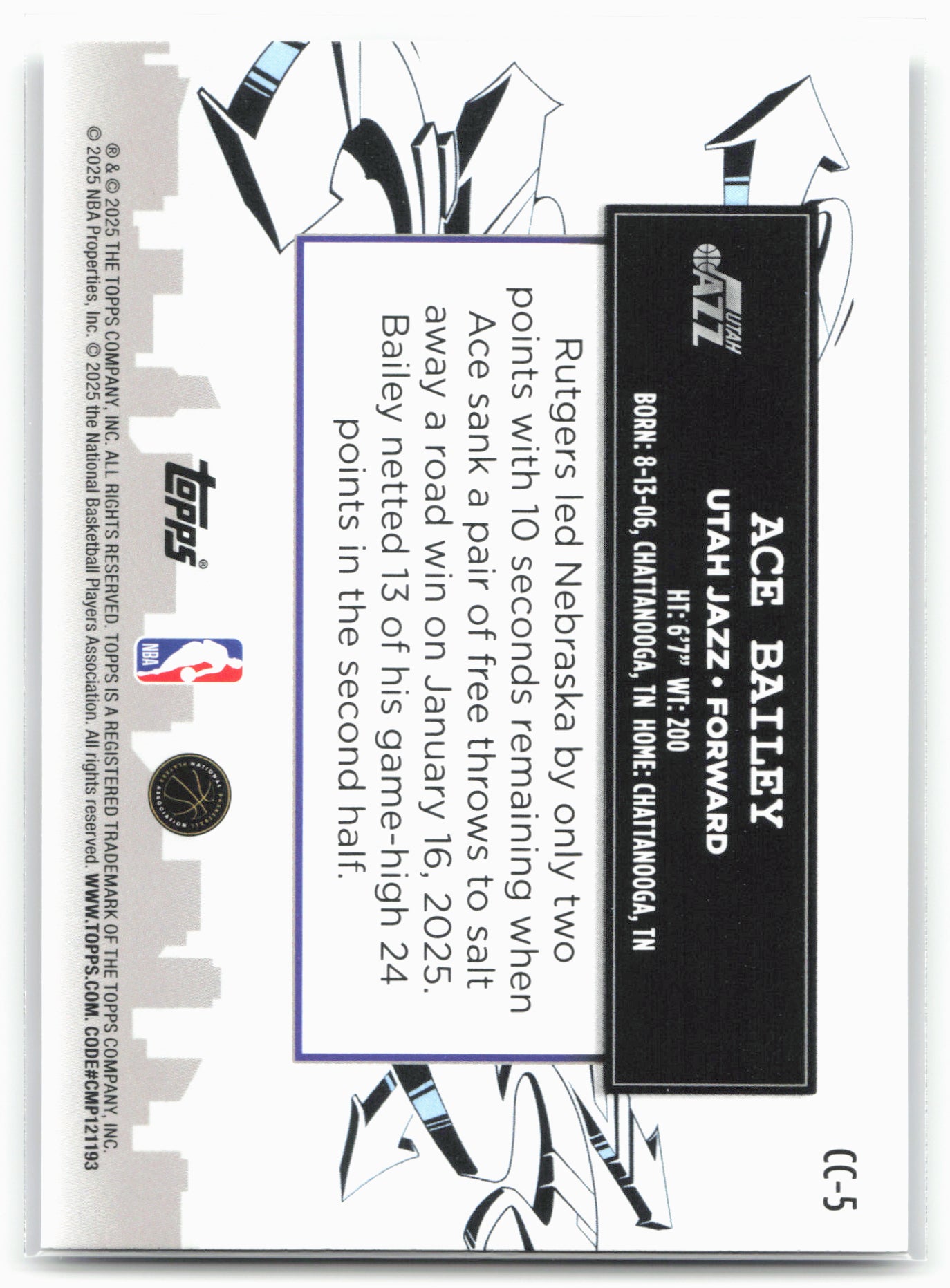 2025-26 Topps #CC-5 Ace Bailey Clutch City Prospects 25734