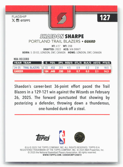2025-26 Topps #127 Shaedon Sharpe Diamante 25740