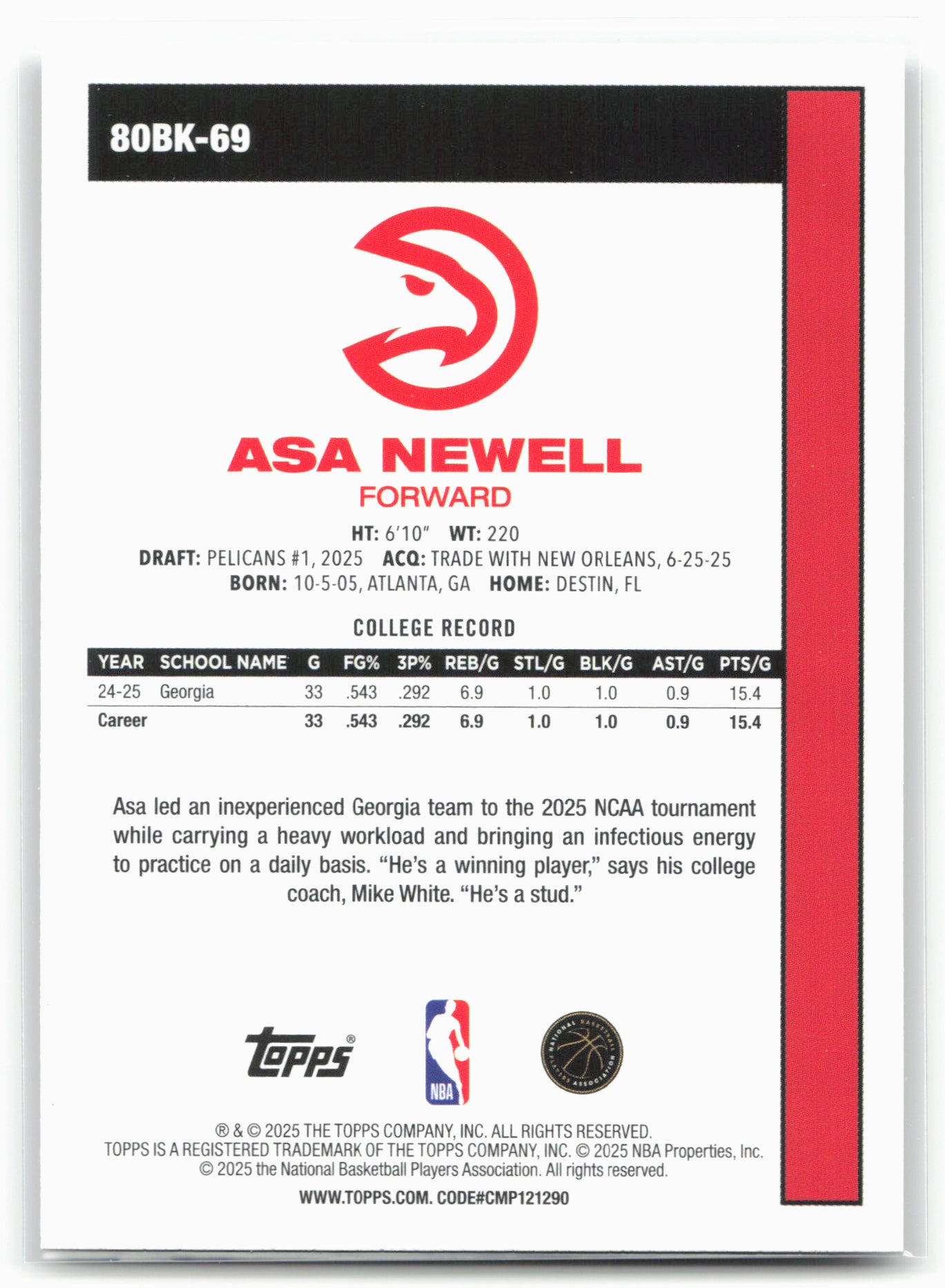 2025-26 Topps #80BK-69 Asa Newell 1980-81 Topps Basketball 25741