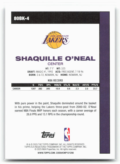 2025-26 Topps #80BK-4 Shaquille O'Neal 1980-81 Topps Basketball 25748