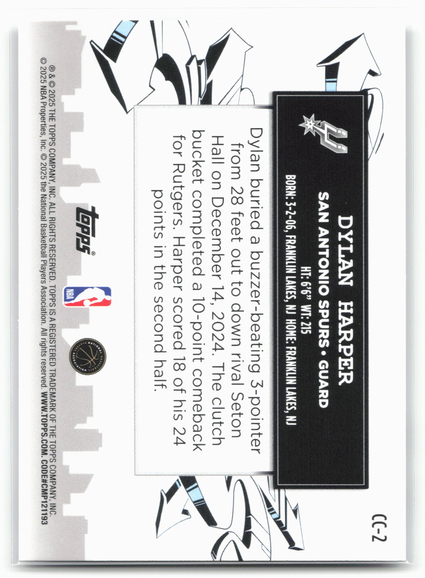 2025-26 Topps #CC-2 Dylan Harper Clutch City Prospects 25767