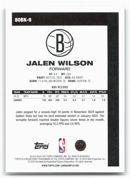 2025-26 Topps #80BK-9 Jalen Wilson 1980-81 Topps Basketball 25772