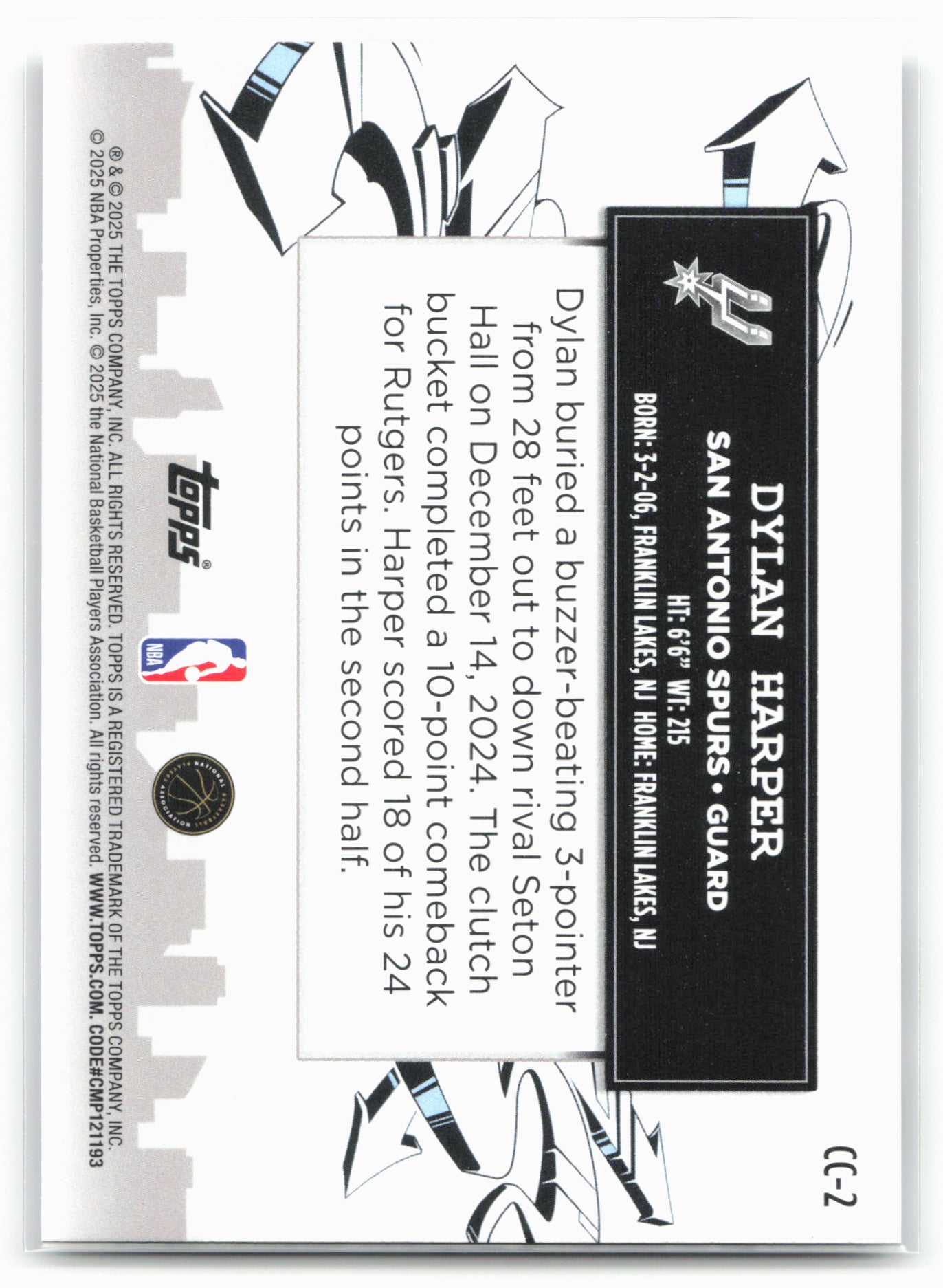 2025-26 Topps #CC-2 Dylan Harper Clutch City Prospects 25775