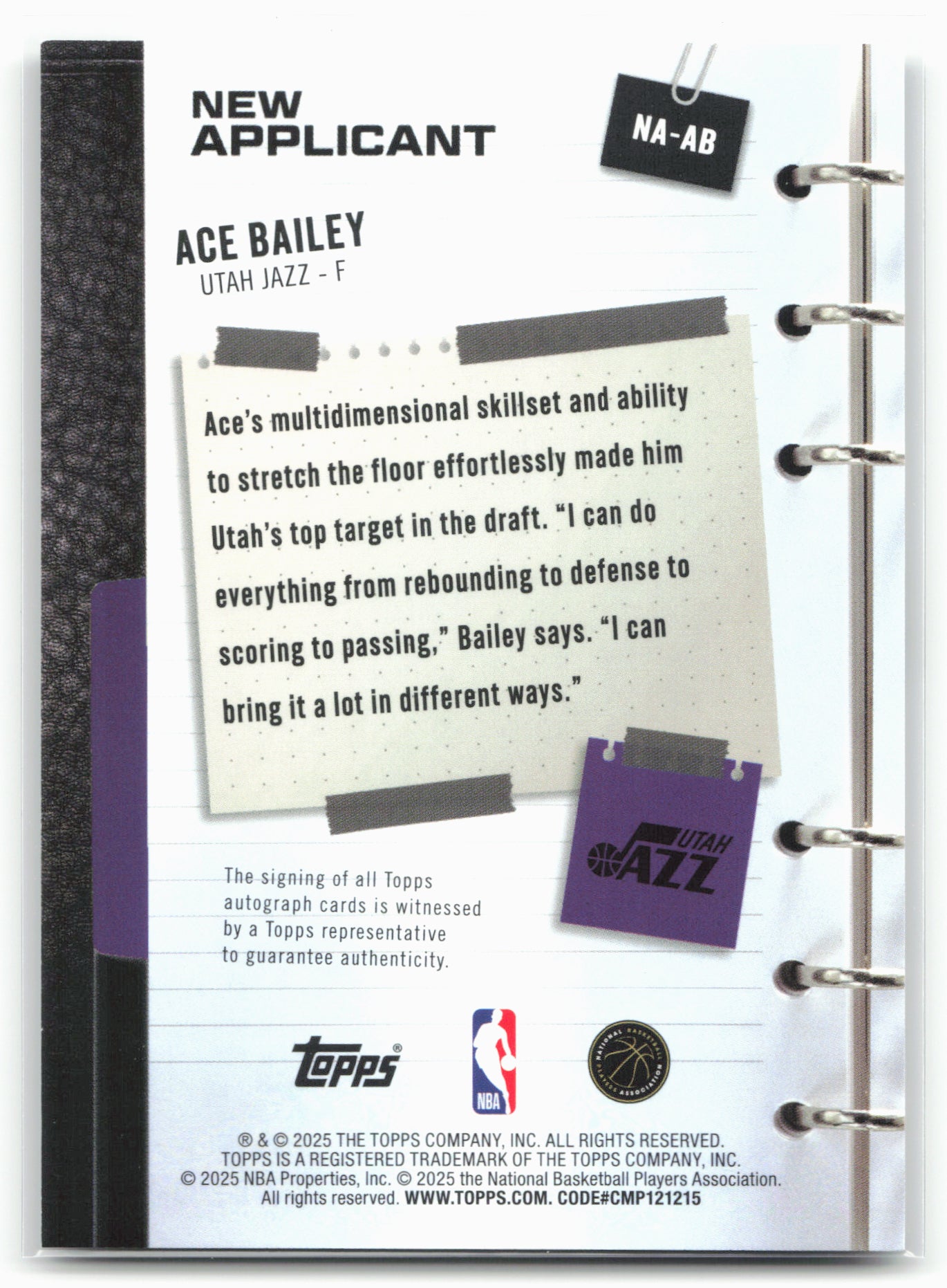 2025-26 Topps #NA-AB Ace Bailey New Applicants Autographs 25782