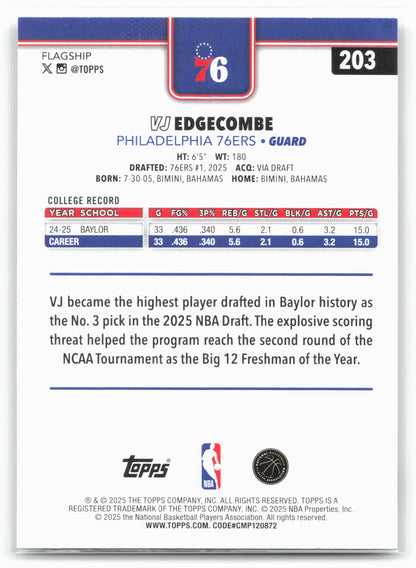 2025-26 Topps #203 VJ Edgecombe 25787