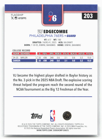 
2025-26 Topps #203 VJ Edgecombe 25788