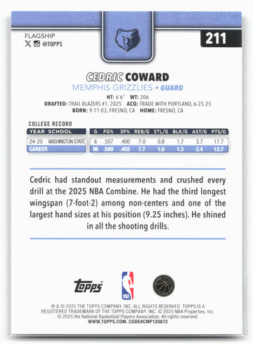 
2025-26 Topps #211 Cedric Coward 25791