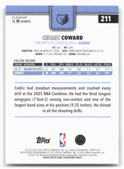 2025-26 Topps #211 Cedric Coward 25791