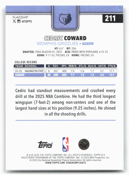 2025-26 Topps #211 Cedric Coward 25792