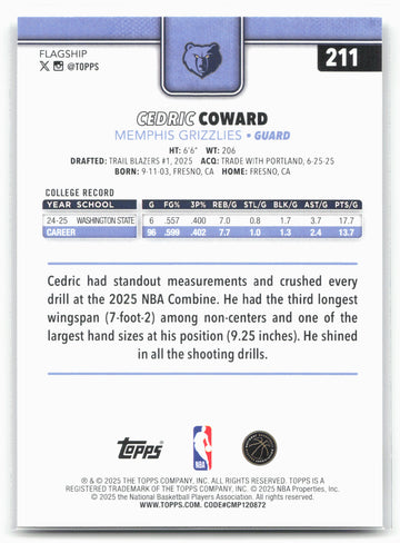 
2025-26 Topps #211 Cedric Coward 25793