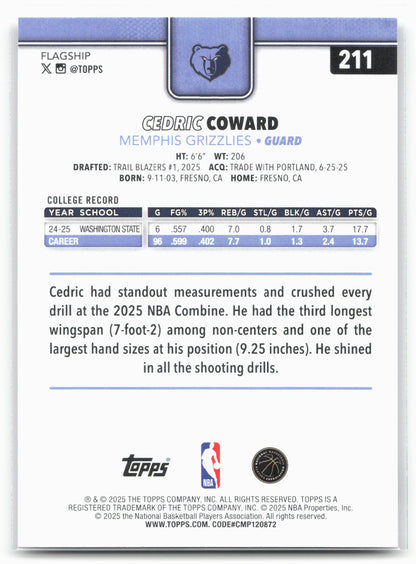 2025-26 Topps #211 Cedric Coward 25793