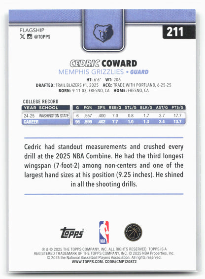 2025-26 Topps #211 Cedric Coward 25794