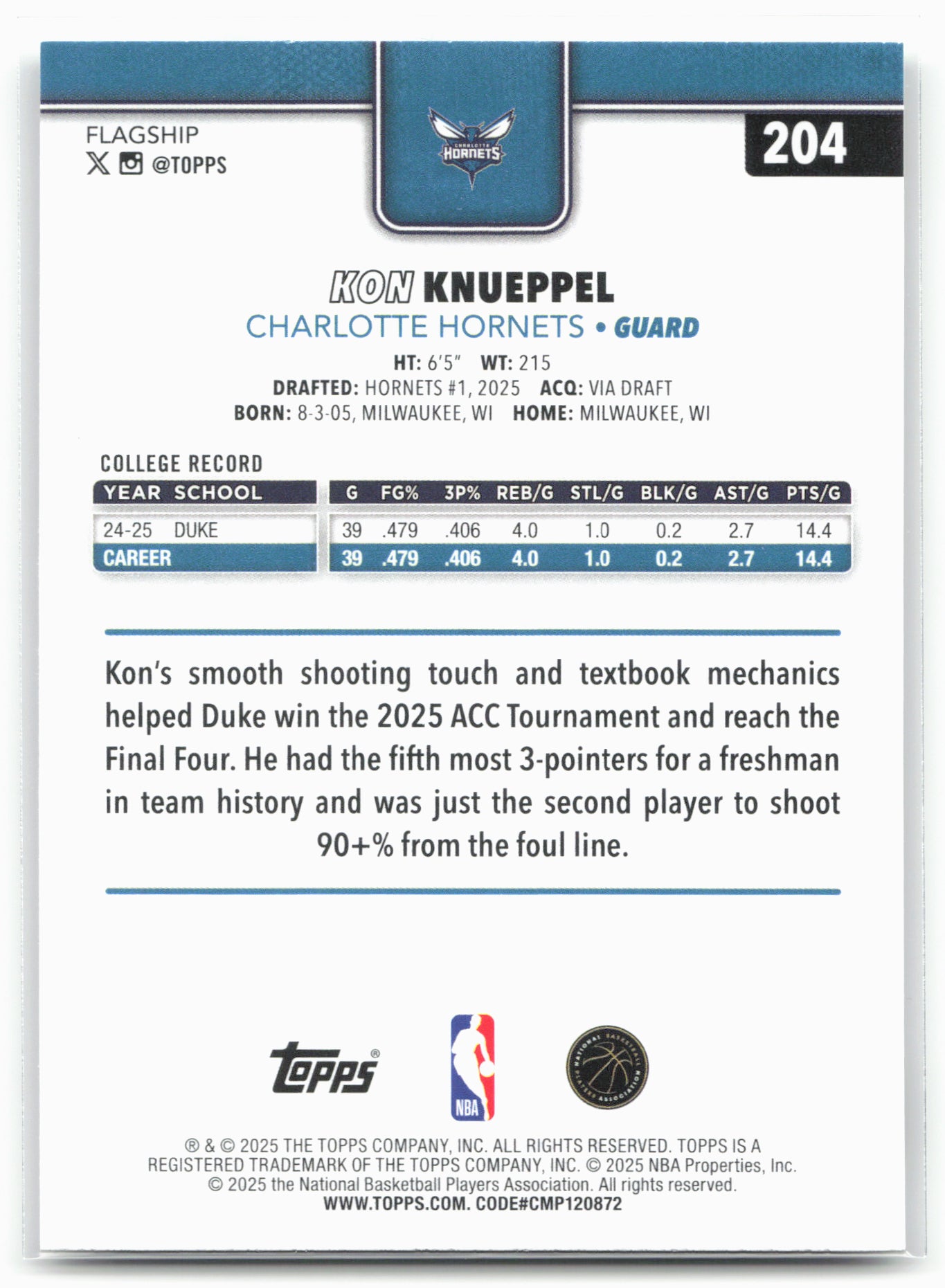 2025-26 Topps #204 Kon Knueppel 25798