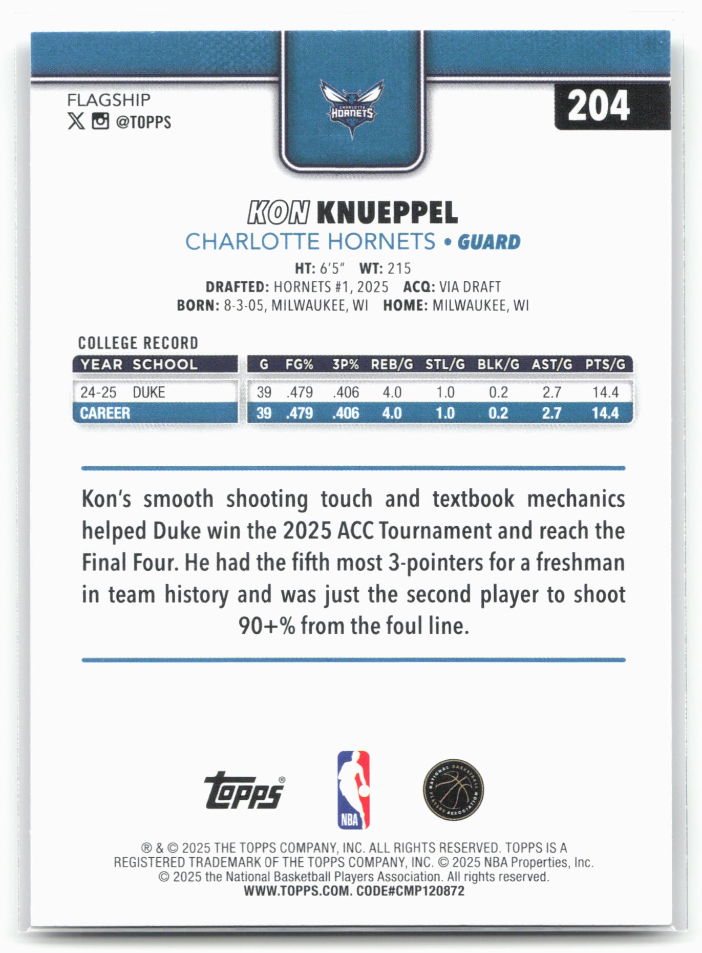 2025-26 Topps #204 Kon Knueppel 25801