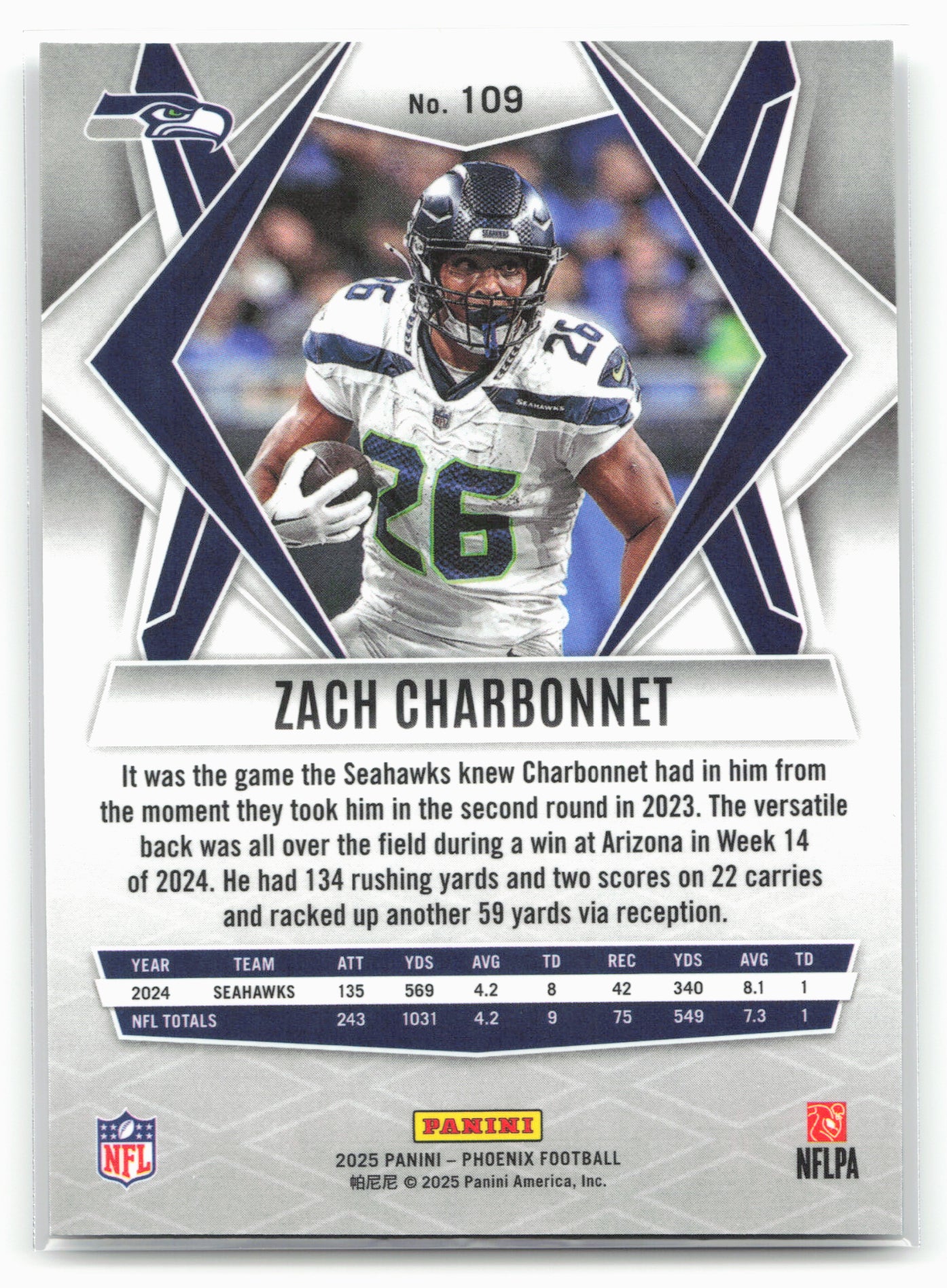2025 Panini Phoenix #109 Zach Charbonnet 25838