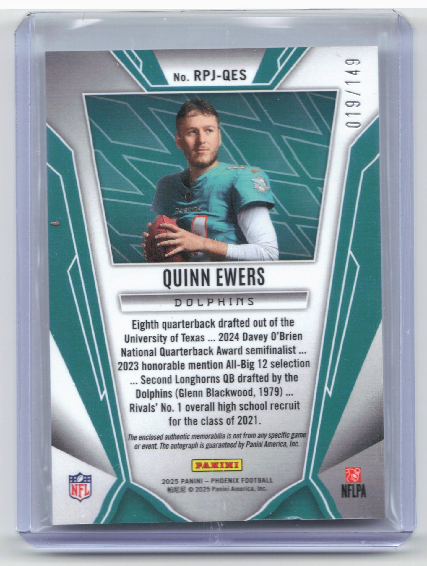 2025 Panini Phoenix #RPJ-QES Quinn Ewers Phenoms Jersey Autographs Silver #/149