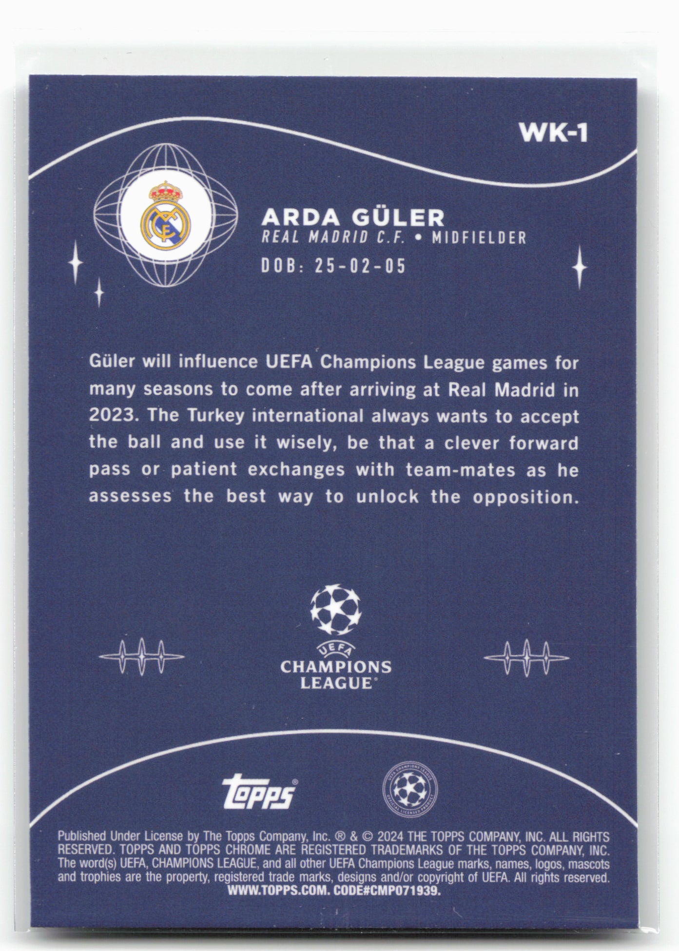 2023-24 Topps Chrome UEFA Club Competitions #WK-1 Arda Güler Wonderkids