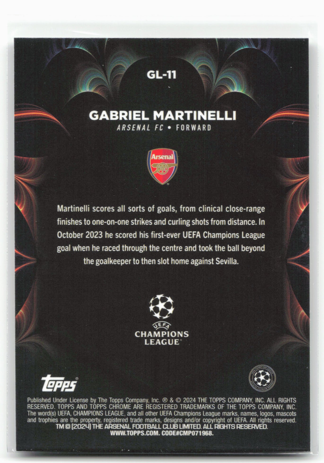 2023-24 Topps Chrome UEFA Club Competitions #GL-11 Gabriel Martinelli Golazo