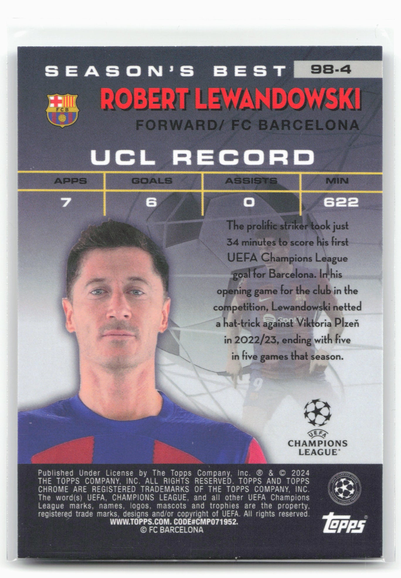 2023-24 Topps Chrome UEFA Club Competitions #98-4 Robert Lewandowski 1998 Stars