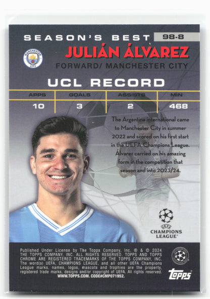 2023-24 Topps Chrome UEFA Club Competitions #98-8 Julián Álvarez 1998 Stars