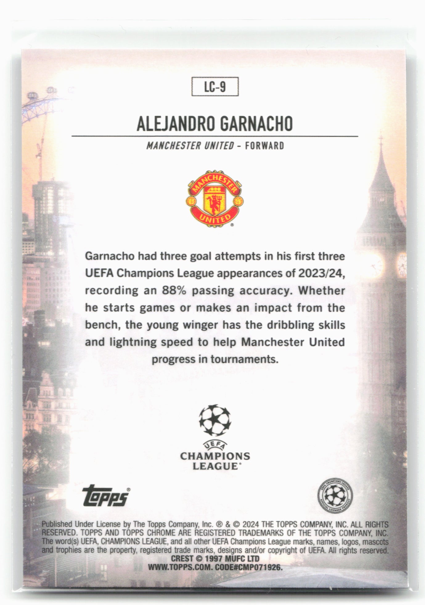 2023-24 Topps Chrome UEFA Club Competitions #LC-9 Alejandro Garnacho London