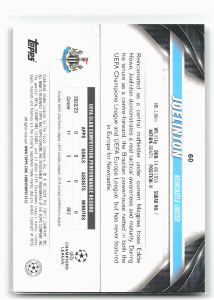 2023-24 Topps Chrome UEFA Club Competitions #60 Joelinton Prism Refractor