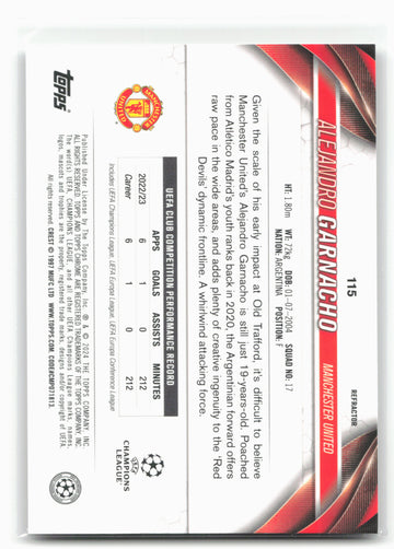 
2023-24 Topps Chrome UEFA Club Competitions #115 Alejandro Garnacho Refractor
