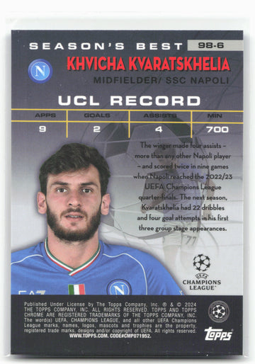 
2023-24 Topps Chrome Club Competitions #98-6 Khvicha Kvaratskhelia 1998 Stars