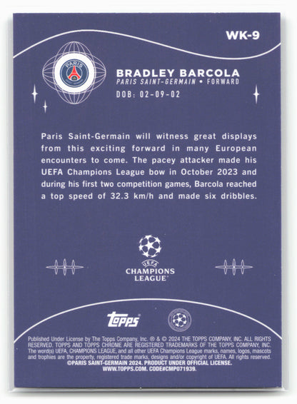 2023-24 Topps Chrome UEFA Club Competitions #WK-9 Bradley Barcola Wonderkids