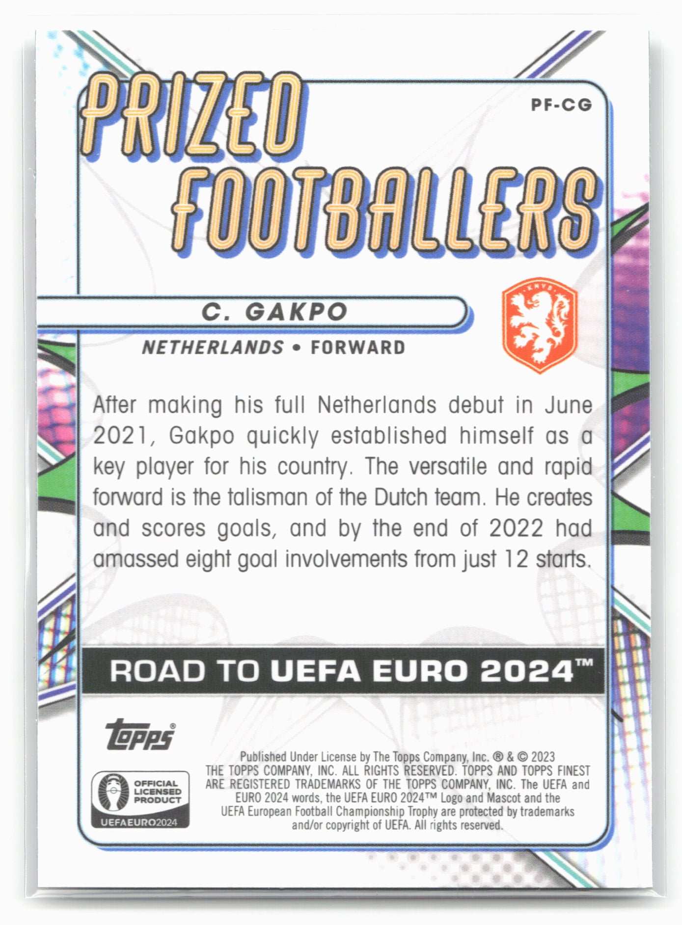 2023 Finest Road to UEFA EURO 2024 #PF-CG Cody Gakpo Prized Footballers