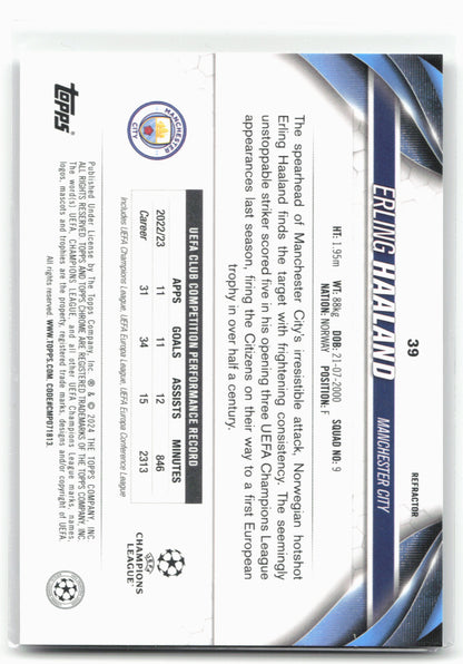 2023-24 Topps Chrome UEFA Club Competitions #39 Erling Haaland Refractor