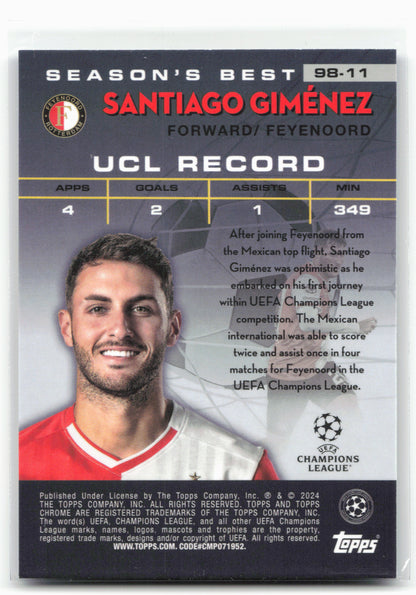2023-24 Topps Chrome UEFA Club Competitions #98-11 Santiago Giménez 1998 Stars