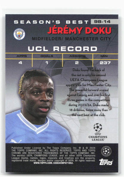 2023-24 Topps Chrome UEFA Club Competitions #98-14 Jérémy Doku 1998 Stars