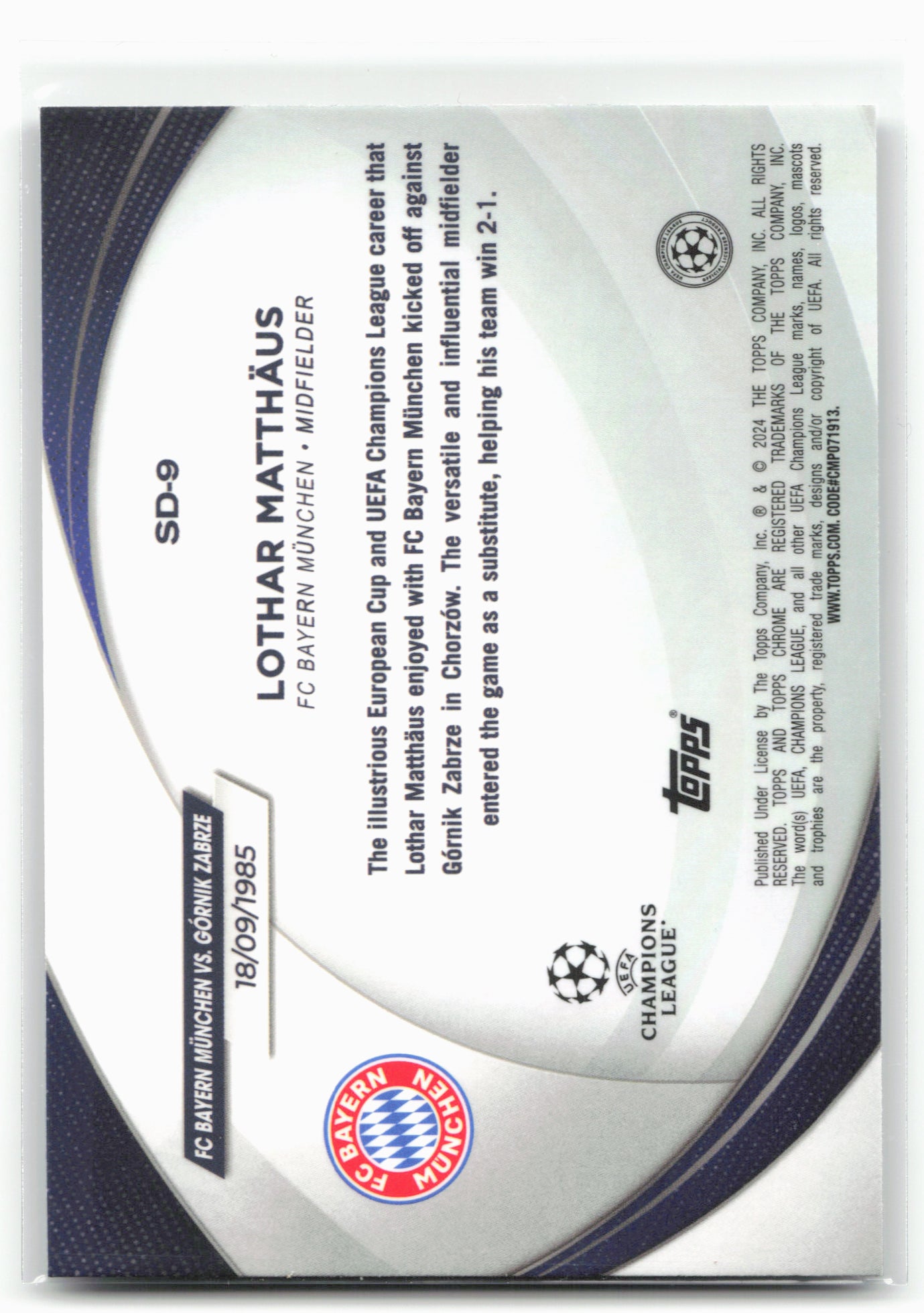 2023-24 Topps Chrome UEFA Club Competitions #SD-9 Lothar Matthäus Starball