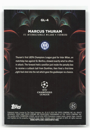 
2023-24 Topps Chrome UEFA Club Competitions #GL-4 Marcus Thuram Golazo