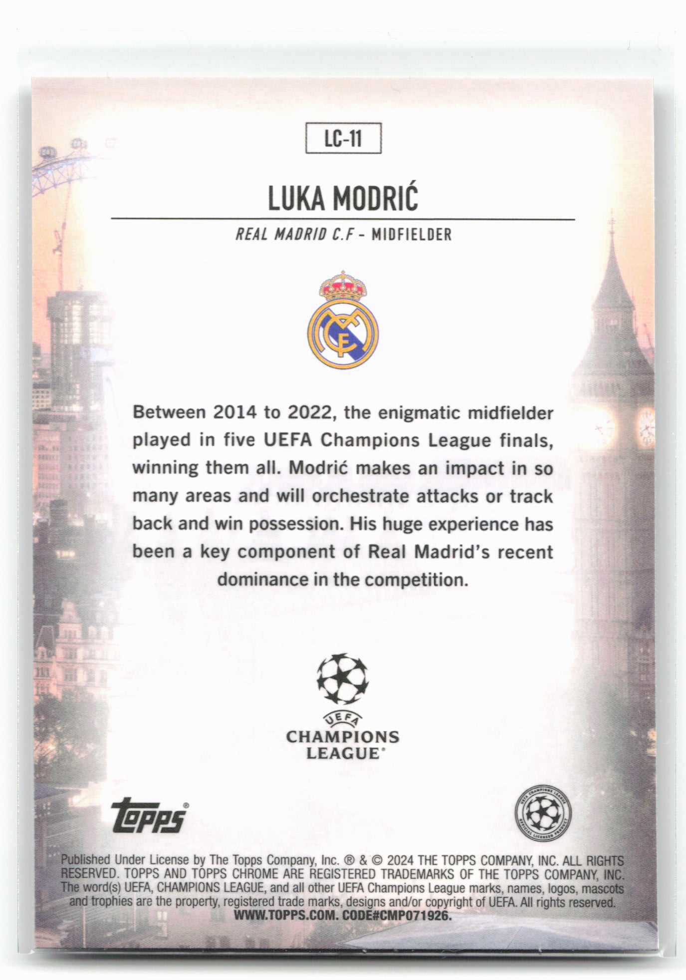 2023-24 Topps Chrome UEFA Club Competitions #LC-11 Luka Modrić London Calling