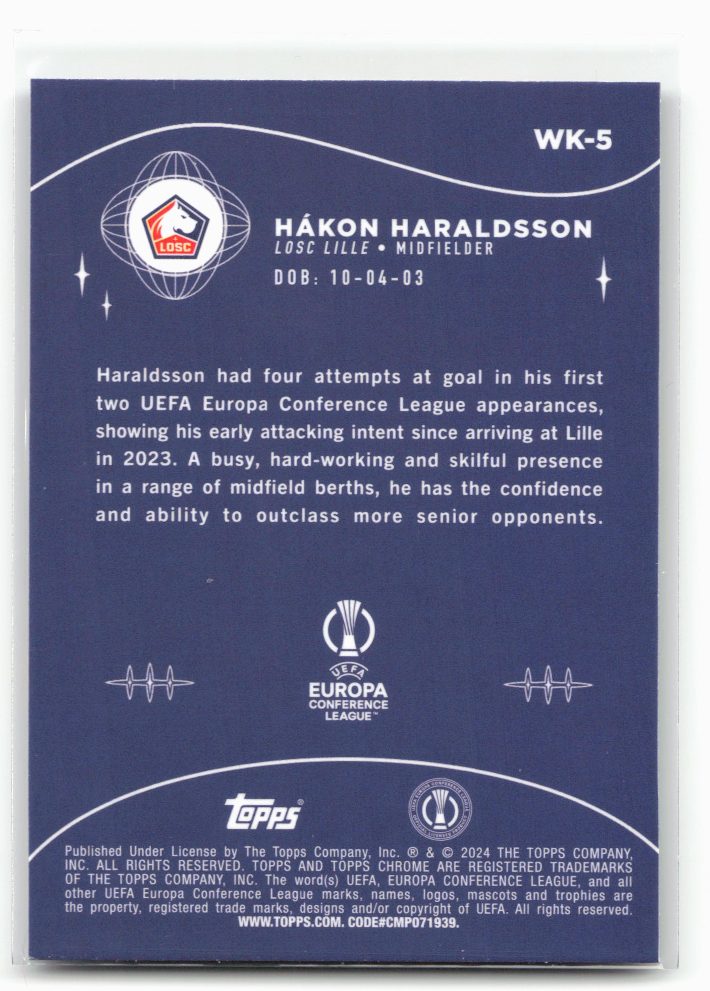 2023-24 Topps Chrome UEFA Club Competitions #WK-5 Hákon Haraldsson Wonderkids
