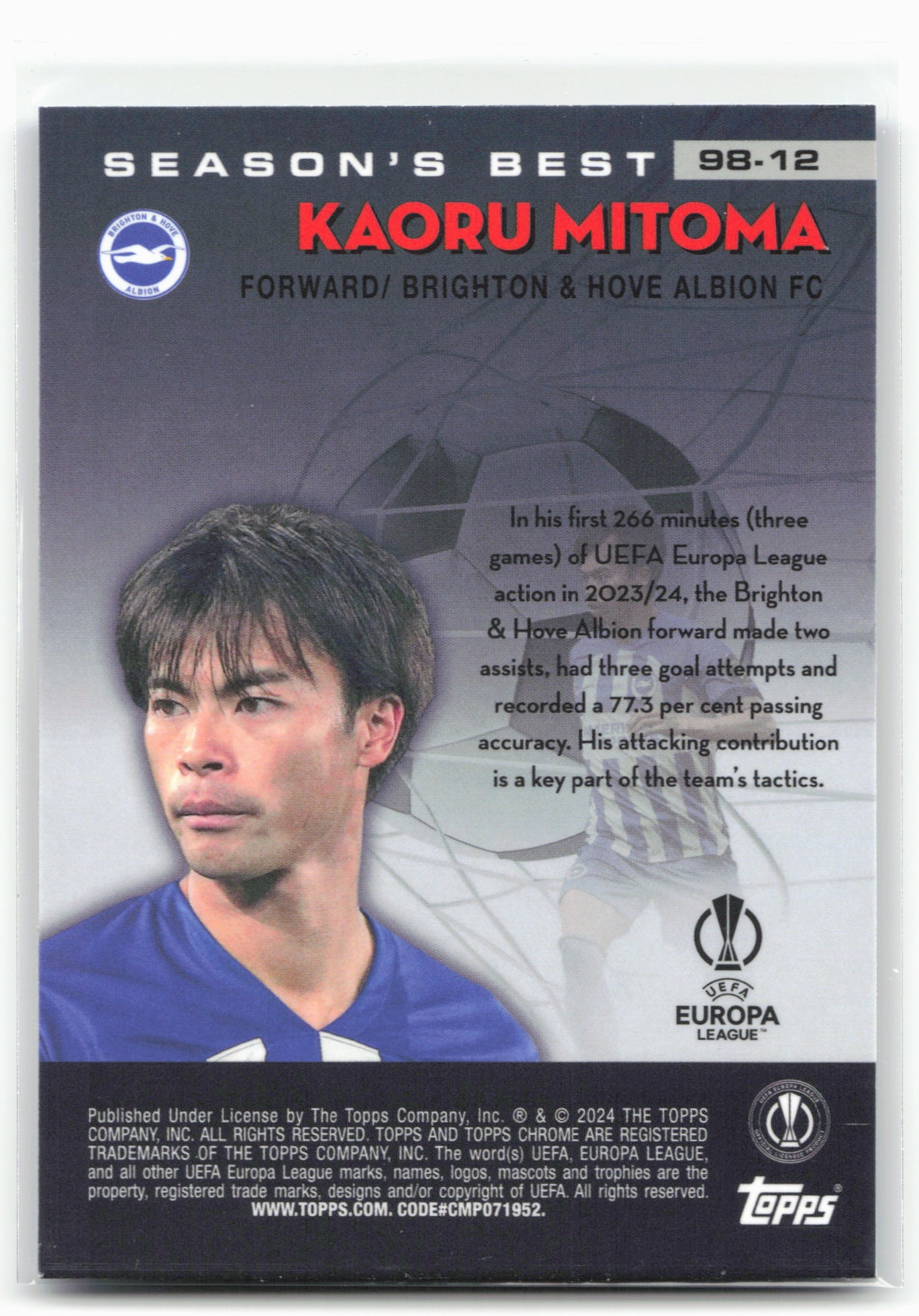 2023-24 Topps Chrome UEFA Club Competitions #98-12 Kaoru Mitoma 1998 Stars