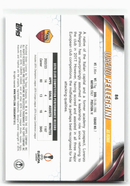 2023-24 Topps Chrome UEFA Club Competitions #86 Lorenzo Pellegrini Pulsar