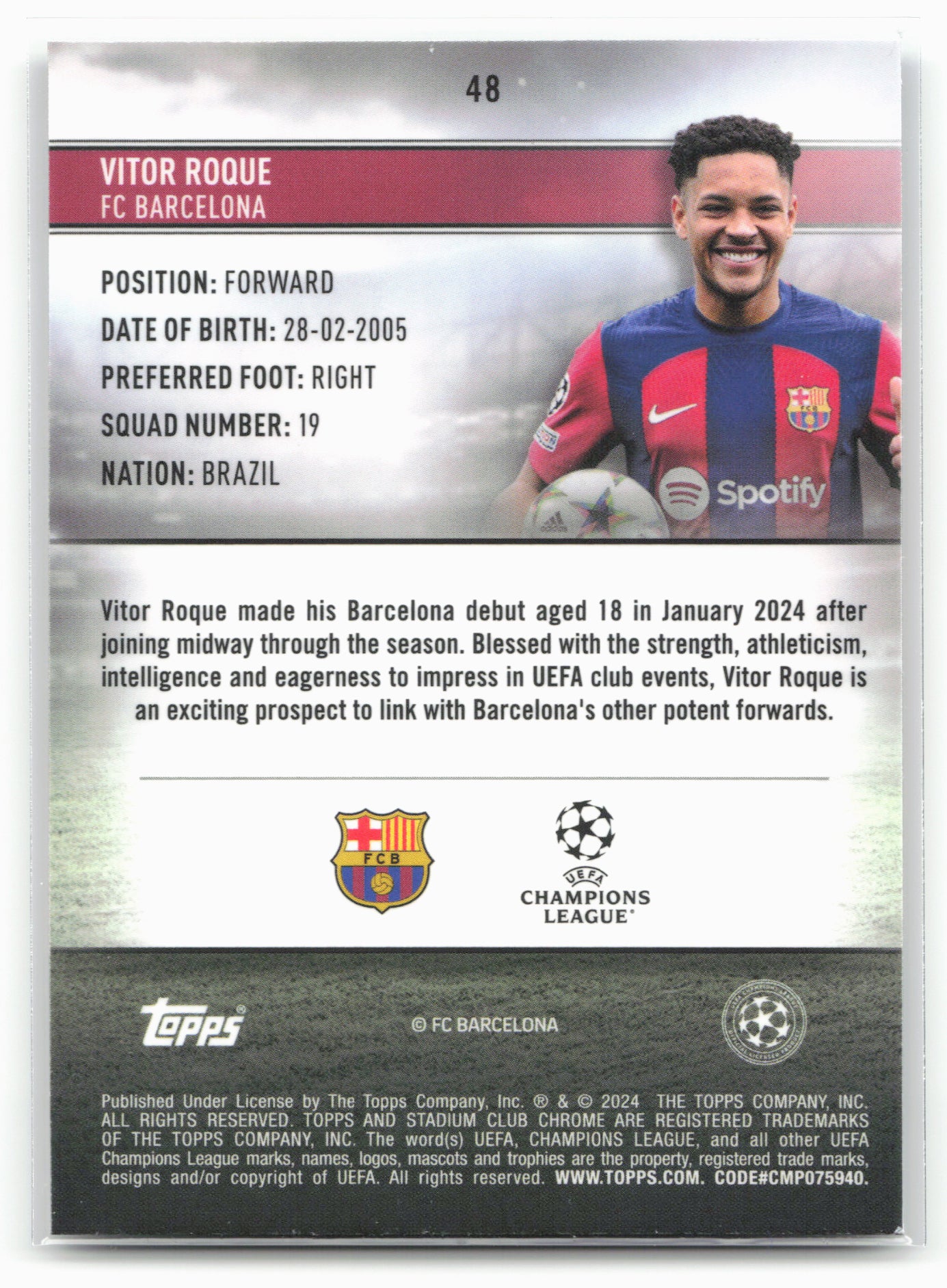 2023-24 Stadium Club Chrome UEFA Champions League #48 Vitor Roque