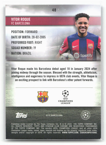 
2023-24 Stadium Club Chrome UEFA Champions League #48 Vitor Roque