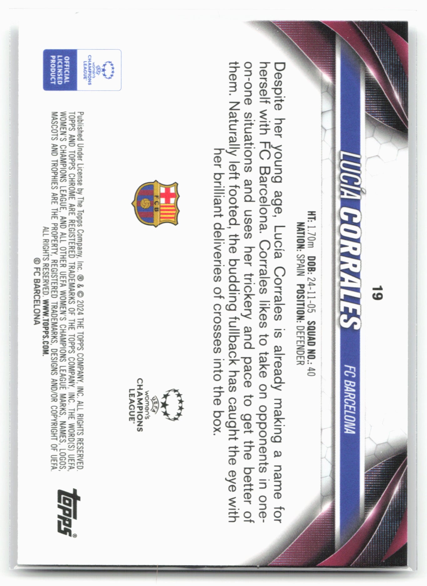 2023-24 Topps Chrome UEFA Women's Champions League #19 Lucía Corrales